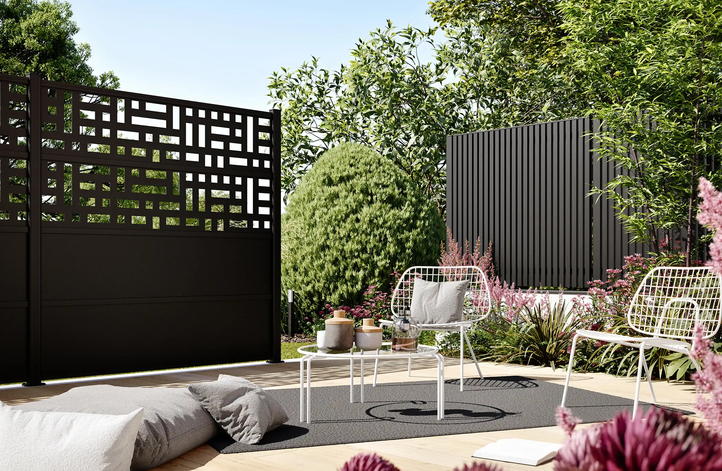 Celosía de aluminio blanco instalación esquina terraza